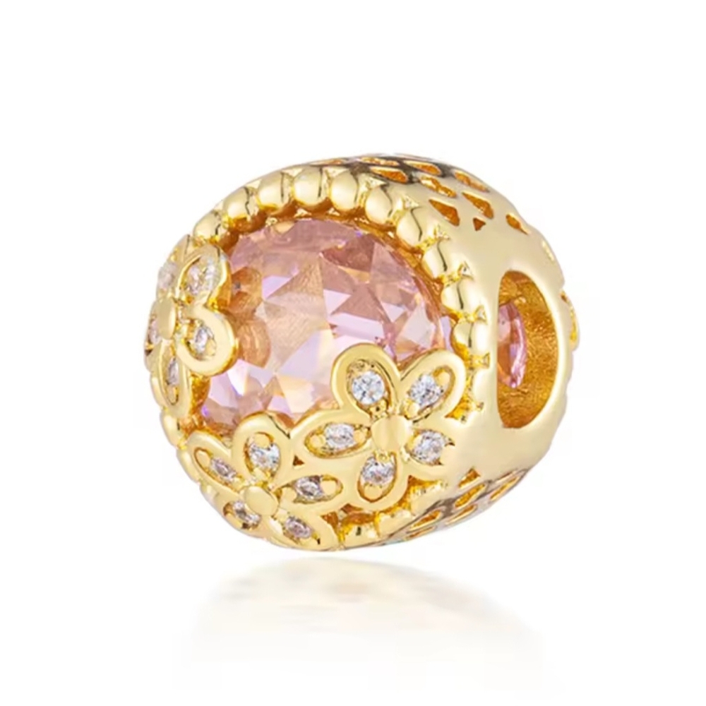 Gold and Pink Floral Charm Bead